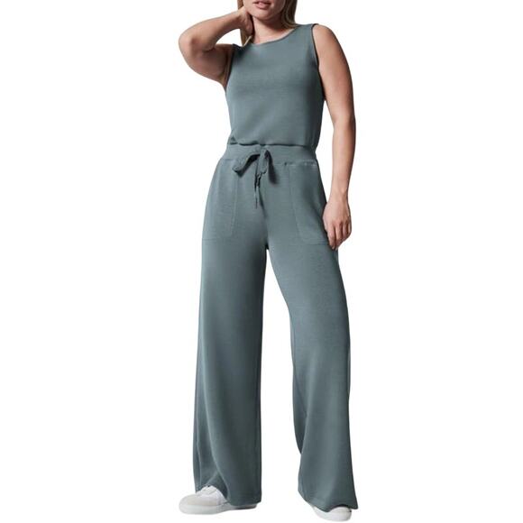 SPANX Pants - Spanx 1X Air Essentials Sleeveless Jumpsuit Hazy Blue Grey Wide Leg Comfort